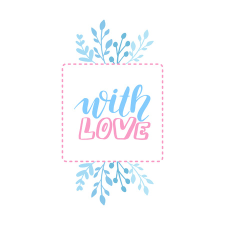 Merry Christmas and Happy New Year 2019 vector card. Holidays frame with leaves and branches. Hand drawn lettering phrase for holidays design, greeting cards, posters on white background.のイラスト素材