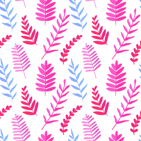 Vector seamless background with leaves. Pattern with pink, purple, blue foliage. Botanic texture. Great nature design. Leaf fall.のイラスト素材