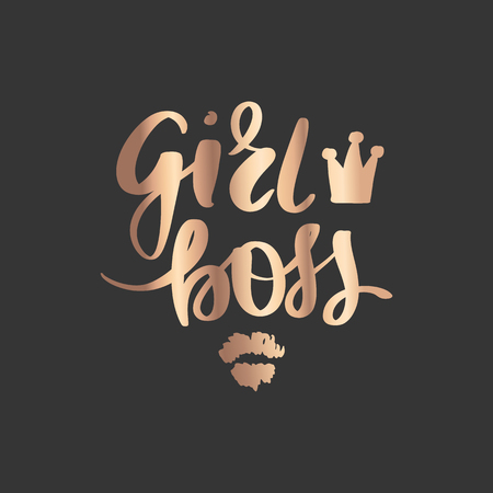 Girls rule - Vector hand drawn lettering phrase. Modern golden brush calligraphy for blogs, cards, posters and social media. Motivation and inspiration gold quote on dark background. Fashion saying.のイラスト素材