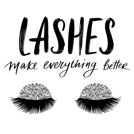 Hand sketched Lashes quote. Calligraphy phrase for beauty salonのイラスト素材