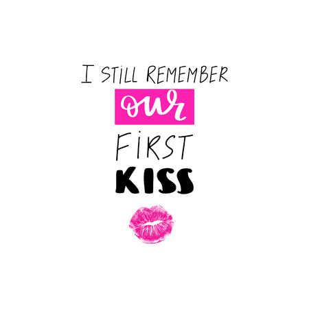 I can't wait to kiss you. Vector hand drawn lettering phrase. Modern brush calligraphy. Motivation and inspiration quote. Fashion saying. Lipstick kiss. Lip imprint.のイラスト素材