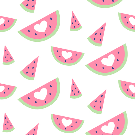 Vector seamless pattern with watermelon. Exotic background. Colorful cartoon summer illustration....