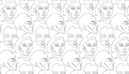 One line seamless pattern. Continuous line background.のイラスト素材