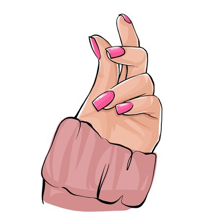 Vector Beautiful woman hand with nude nail polish.のイラスト素材