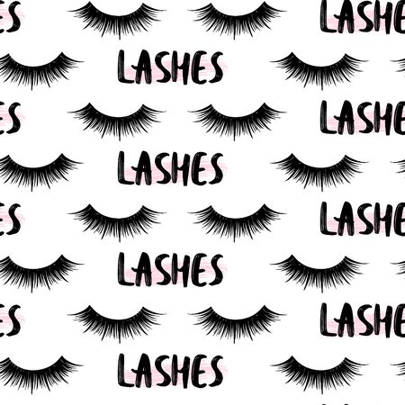 Vector seamless pattern with lashes. Closed eyes background. Repeat design for girls, woman, social mediaのイラスト素材