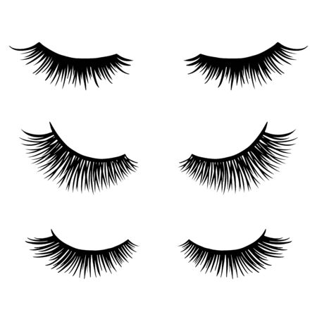 Long black lashes vector set. Different types Beautiful Eyelashesのイラスト素材