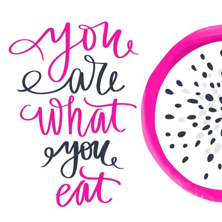 You are what you eat. Vector hand drawn lettering quote about healthy food.のイラスト素材