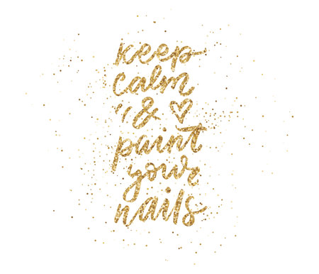 Golden glitter Vector Handwritten lettering about nails. Inspiration quote for nail studio, manicure master, beauty salonのイラスト素材
