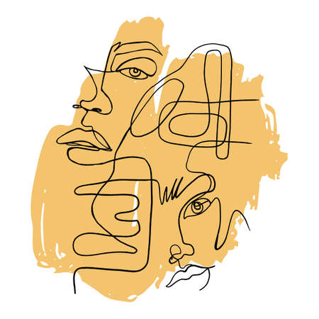 Abstract woman face. Continuous line art drawing. Vector modern poster in contemporary style. Minimalist outline illustration.のイラスト素材