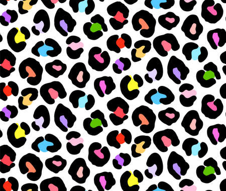 Leopard print, colorful cheetah seamless pattern, jaguar texture. Jungle exotic background. Leo repeat vector design. Wild Animals fur illustration.のイラスト素材