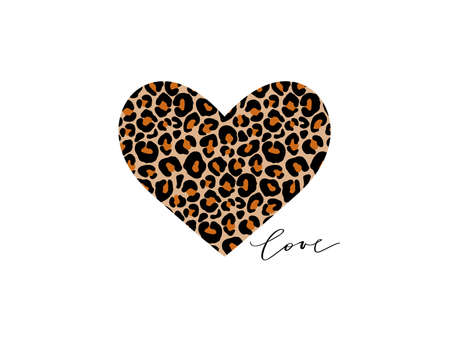 Leopard heart vector illustration. Love lettering. Romantic card, t-shirt print, posterのイラスト素材