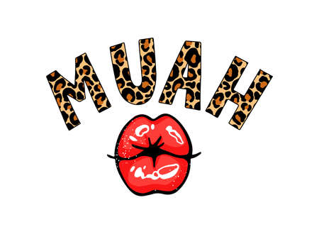 Lips kiss. Sexy Red lipstick. Vector illustration with female mouth. Beautiful girl lipsのイラスト素材