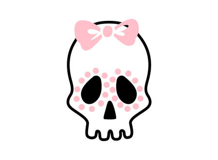 Cute Skull with bow. Halloween character. Vector illustrationのイラスト素材