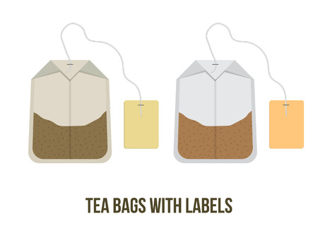 Black and Green Tea Bags Set with Labels, Vector Illustration for Your Projectsのイラスト素材