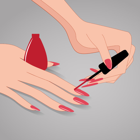 Woman Hands, Applying Nail Polish, Vector Illustration for Your Projectsのイラスト素材