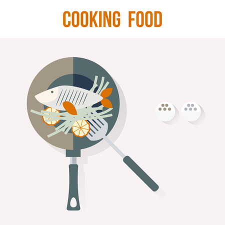 Cooking Fish Kitchen Recipe Card, Flat Vector Illustration for Your Projectsのイラスト素材