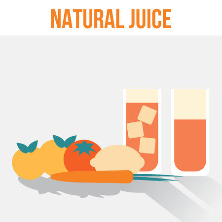 Natural Vegetable and Fruit Juice in Glasses, Vector Illustration Background for Your Projectsのイラスト素材