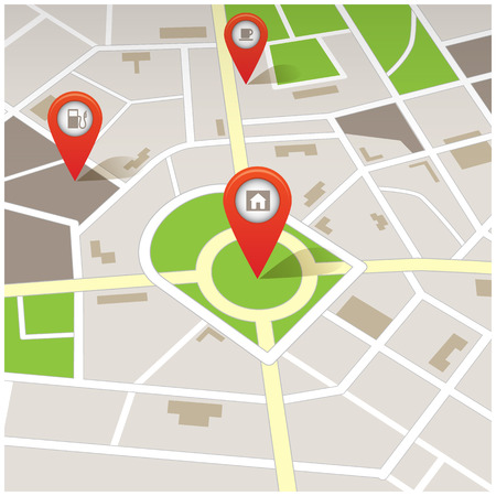 Travel Navigation Map with Pins, Flat Vector Illustration for Your Projectsのイラスト素材