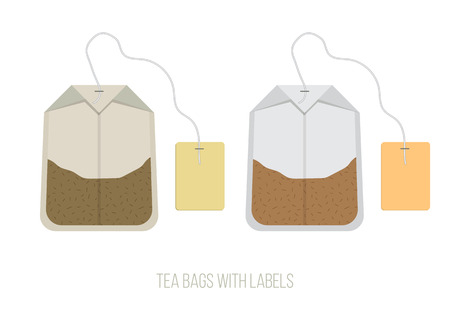Isolated Natural Tea Bags with Labels, Flat Vector Illustration for Your Projectsのイラスト素材