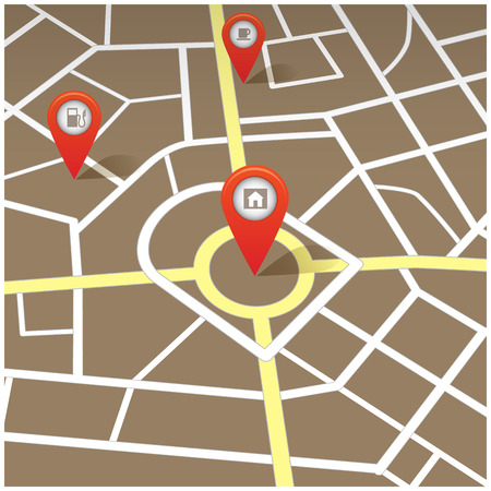 Travel Navigation Map with Pinsのイラスト素材