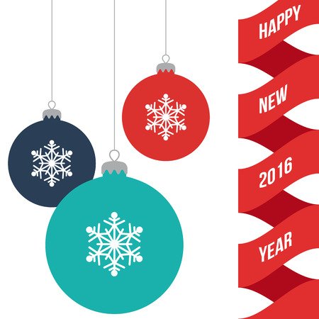 New Year Greeting Banner with Decorated Christmas Ball Toys, Flat のイラスト素材