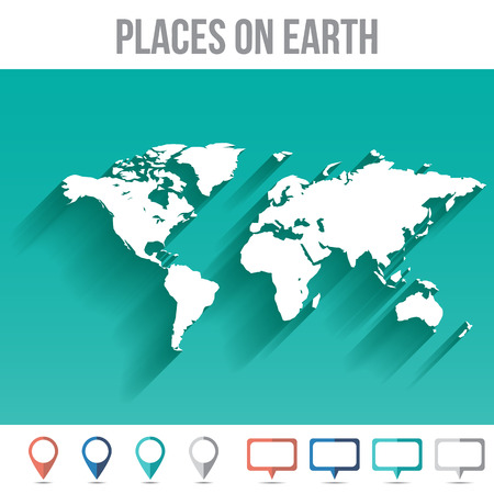 Places on Earth World Map, Flat Vector Illustration for Your Projectsのイラスト素材