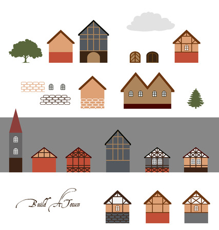 European  Town Buildings, Vector Illustrations Set for Your Projectsのイラスト素材
