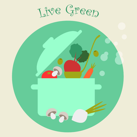 Healthy Lifestyle Cooking Vegetables Background, Flat Vector illustration for Your Projectsのイラスト素材