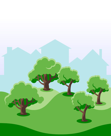 Ecological Home Garden Tree Environment, Flat Vector Illustrationのイラスト素材