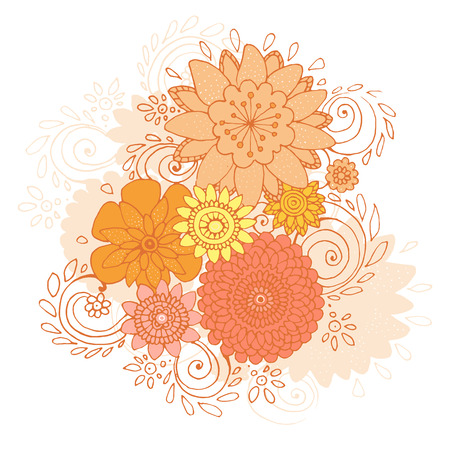 Happy Spring is Here Doodle Flower Card, Vector Illustrationのイラスト素材