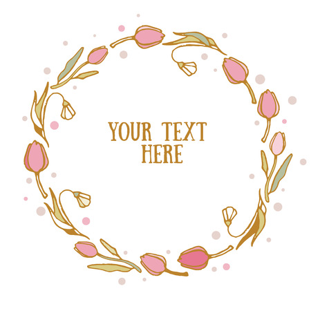 Spring Hand Drawn Floral Frame, Vector Illustrationのイラスト素材