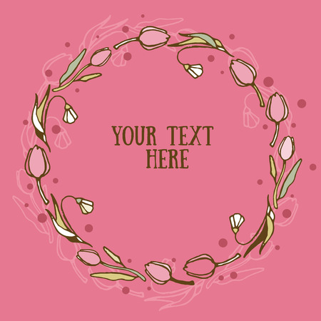 Spring Hand Drawn Floral Frame, Vector Illustrationのイラスト素材