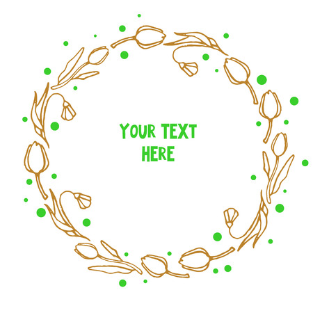Spring Hand Drawn Floral Frame, Vector Illustrationのイラスト素材