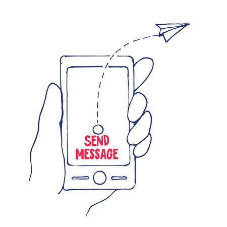 Send Message from Cell Phone in a Hand, Vector Illustrationのイラスト素材