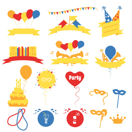 Birthday Party Celebration Banners, Flat Vector Illustrationのイラスト素材
