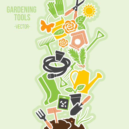 Spring Gardening Tools Set, Vector Illustrationのイラスト素材