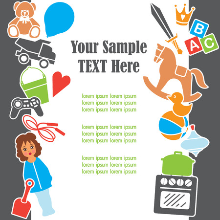 Children Toys Text Template Frame Card, Vector Illustrationのイラスト素材