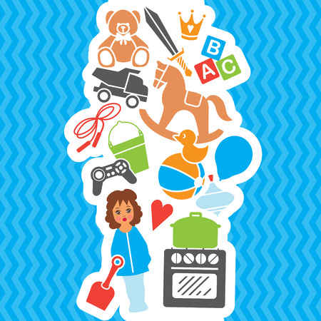 Children Toys Gift Shop Birthday Set, Vector Illustrationのイラスト素材