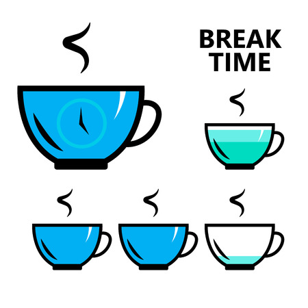 coffee, tea break time sign, isolated flat vector illustration for your projectsのイラスト素材