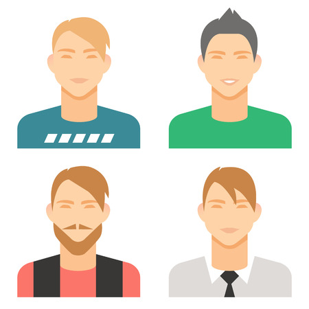set of smiling male avatars, isolated flat vector image for your projectsのイラスト素材