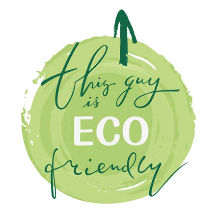 Vector illustration of eco-friendly brush lettering for company logotype or product label. Green badge, card, stamp, banner template. Ecologycal lettering typography poster. EPS 10のイラスト素材