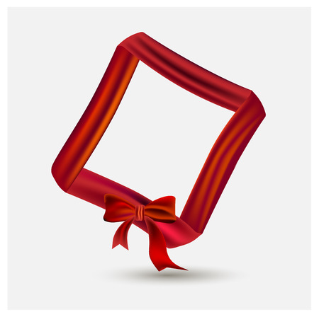 Red ribbon curled frameのイラスト素材