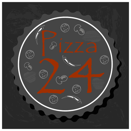 Pizza delivery background. Pizza 24 hours. Pizza with pizza box. Hot fast food pizza delivery. pizza banner for restaurant or cafe. 24 hours cafe delivery.のイラスト素材