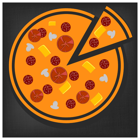 Pizza flat icons isolated on white background. Pizza food silhouette. Pizza piece,pizza slice. Pizza menu illustration isolated. Pizza collection isolated on white.のイラスト素材