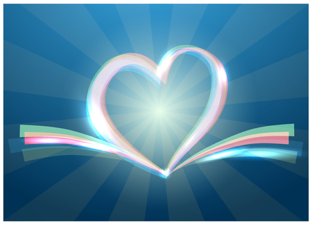 Blue ribbon banner in the shape of heart isolated on white backgroundのイラスト素材