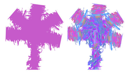 Pink purple tree from paint strokes a silhouette of a tree. Abstraction. Concept of ecology, environmental protection. Take care of the planet, save forests and trees. Vector.のイラスト素材
