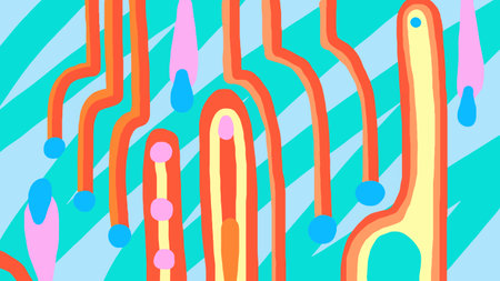 Abstract geometric background, alien fantasy landscape. Colored doodles, memphis style. Creative pattern. Floral or electronic circuit ornaments. Vector. For print, textile, cover, web design.のイラスト素材