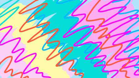 Memphis and retro 80s doodle style. Creative colored neon abstract. Fashion design with simple wavy lines. Minimalism. Vector. Children s ornament, textile, print, cover design, fabric, clothing.のイラスト素材