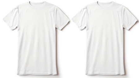 Mockup for design. White t-shirts front and back for design. Isolated on white background. With copy space. Layout, template for design. Clothing store, magazine, booklet, poster. Close up. Unisexの素材