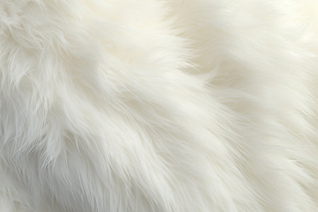 White fur texture. Long shaggy fluffy soft cozy fur, pile. Polar polar bear fur. Fur of a white long-haired dog, rabbit, cat, sheep. Design element, fashion, print, textile, background, carpet, rugの素材